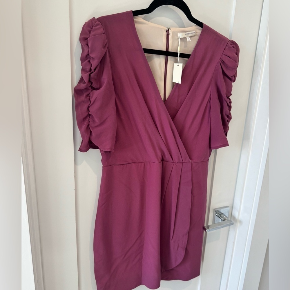 Lavender Brown Fuchsia Silk Mini Dress 100% silk pink. Vintage NEW - Picture 5 of 9